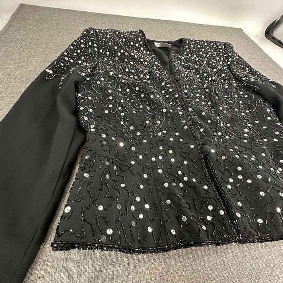 Vintage Stenay Sequin Jacket Black Buttons Beaded Long Sleeve Party Formal Sz 14 - Picture 3 of 16